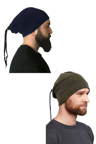 2 Adet Polar İpli Bere ve Boyunluk Lacivert Yeşil ürün görseli 1