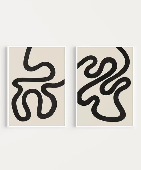 Çerçevesiz Poster Minimalist Dalgalı Hatlar 2'li