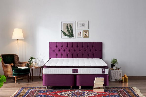 Niron Purple Yatak Seti 150x200 cm Çift Kişilik Yatak Baza Başlık Takımı - Orta Sert Yatak Mor Baza ve Başlığı - 2