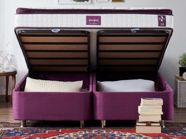 Niron Purple Yatak Seti 160x200 cm Çift Kişilik Yatak Baza Başlık Takımı - Orta Sert Yatak Mor Baza ve Başlığı - Resim 3