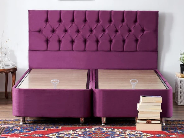 Niron Purple Yatak Seti 160x200 cm Çift Kişilik Yatak Baza Başlık Takımı - Orta Sert Yatak Mor Baza ve Başlığı - Resim 7