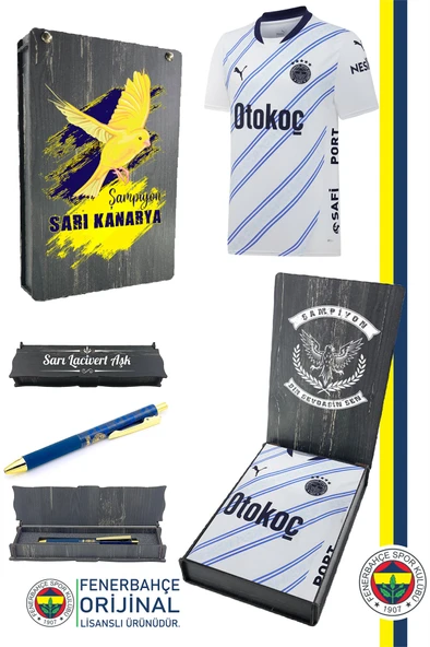 Fenerbahçe Orijinal 24/25 Beyaz Forma & Tükenmez Kalem Set Hediyelik Ahşap Kutulu