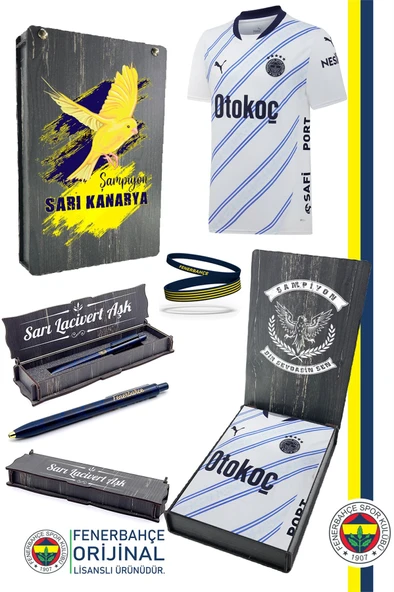 Fenerbahçe Orijinal 24/25 Beyaz Forma & Silikon Bileklik ve Uçlu Kalem Set Hediyelik Ahşap Kutulu