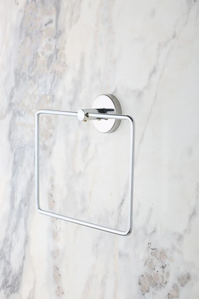 Modern Krom Kare Havluluk, Parlak Krom Kaplama, Dayanıklı Metal, Yapışkanlı ve Vidalı - Resim 2