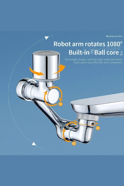 Mutfak Banyo Musluk Başlığı 1080 Derece Dönebilen Fonksiyonel Evrensel - Resim 2