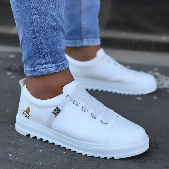ER0111 Lastikli Rahat Taban Beyaz Sneakers Erkek Spor Ayakkabı - 2
