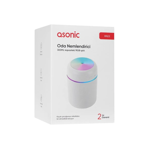Asonic HN22 Matte Beyaz 2W 300ML kapasiteli 4 Saat Çalışabilir RGB Mini Oda Nemlendirici - 2