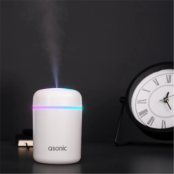 Asonic HN21 Matte Beyaz 2W 300ML kapasiteli 4 Saat Çalışabilir RGB Mini Oda Nemlendirici - 2