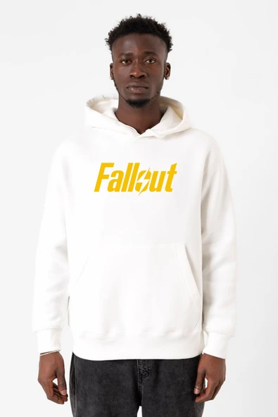 Fallout Lettern Beyaz Erkek 3ip Kapşonlu Sweatshirt - Resim 2