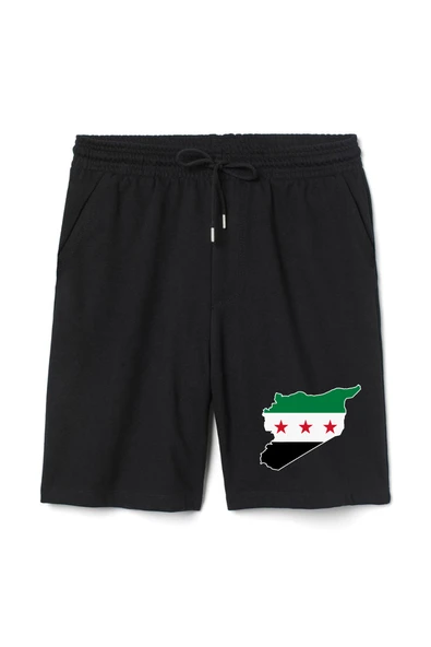 Suriye Yeni Bayrak Erkek Siyah Şort