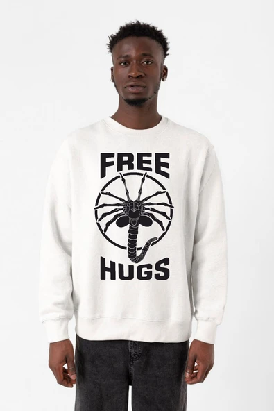 Free Facehugger Hugs Beyaz Erkek 2ip Sweatshirt
