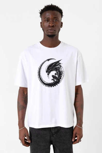 Allien Xenomorph Beyaz Erkek Oversize Tshirt