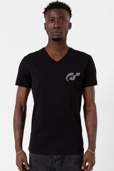 Gran Turismo Pocket Logo Siyah Erkek V yaka Tshirt - 2