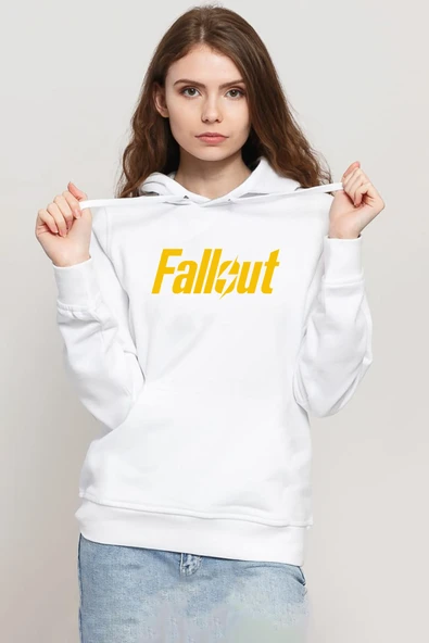 Fallout Lettern Beyaz Kadın 3ip Kapşonlu Sweatshirt ürün görseli 1
