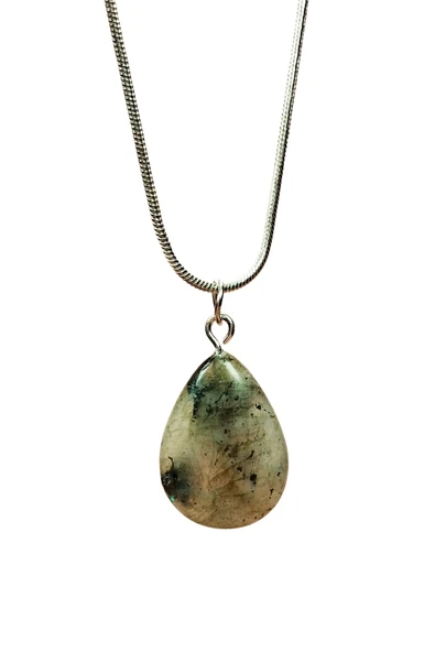 Labradorit Doğal Taşı Zincirli El Yapımı Kolye Uç: 2 cm Zincir: 20 cm Kutulu ürün görseli 1