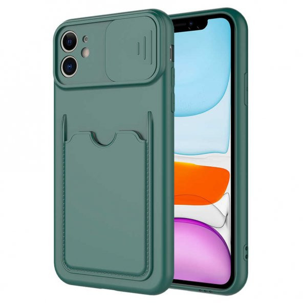 Apple iPhone 11 Kılıf ​Deri Görünümlü Kartlıklı Kamera Korumalı - 5