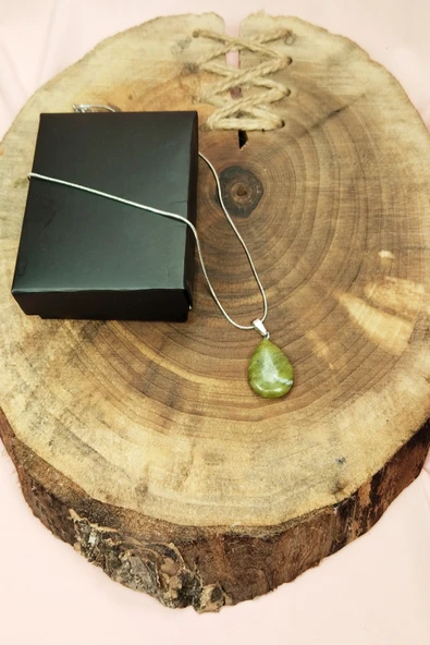 Akuamarin Doğal Taşı Zincirli El Yapımı Kolye Uç: 3 cm Zincir: 20 cm Kutulu - Resim 4