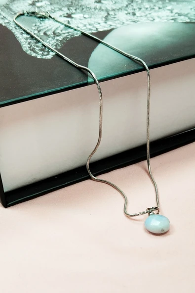 Kalsedon Doğal Taşı Zincirli El Yapımı Kolye Uç: 1,5 cm Zincir: 20 cm Kutulu - Resim 4