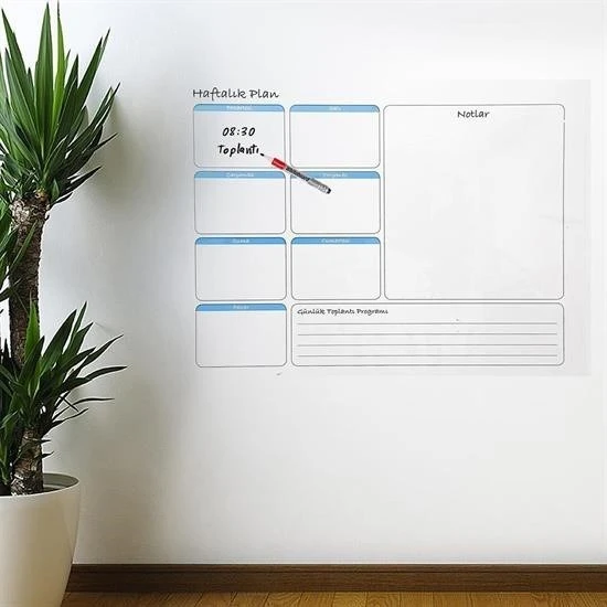 ZAYKA® Haftalık Planlayıcı Manyetik Duvar Stickerı Takvim 100 cm x 60 cm