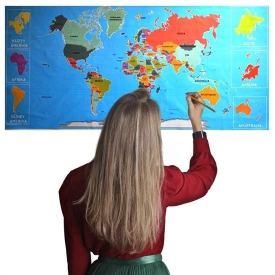 ZAYKA® Renkli Atlas Dünya Haritası Manyetik Yapıştırıcı Gerektirmeyen Duvar Stickerı 118 CM * 56 CM