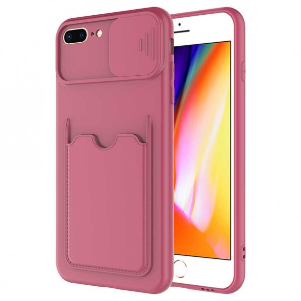 Apple iPhone 8 Plus Kılıf Deri Görünümlü Kartlıklı Kamera Korumalı - 4