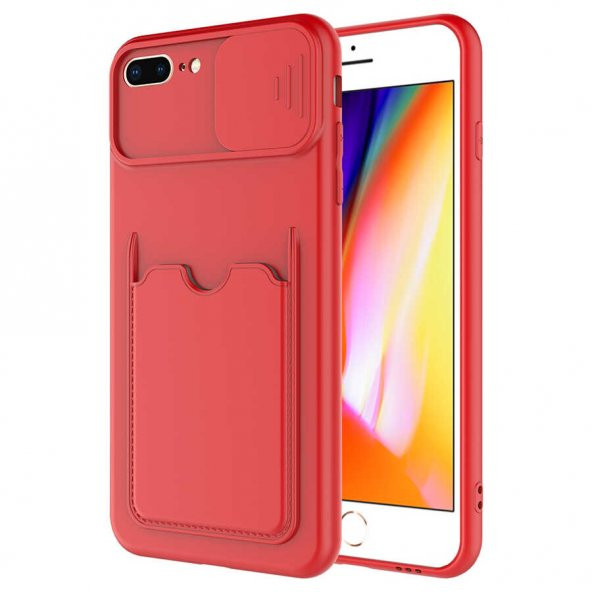 Apple iPhone 8 Plus Kılıf Deri Görünümlü Kartlıklı Kamera Korumalı - 7