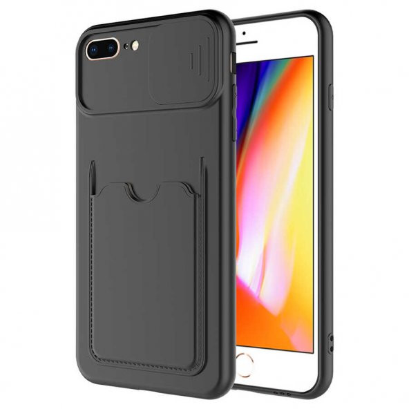 Apple iPhone 8 Plus Kılıf Deri Görünümlü Kartlıklı Kamera Korumalı - 8