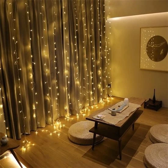 ZAYKA® 8 Fonksiyonlu 200 Led 10 Saçak Şerit Led 2x2 Perde İp Led  (Gün Işığı)