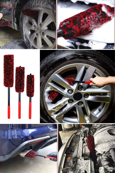 ZAYKA® 3lü Bükülebilen Peluş Detaylı Temizlik İçin Oto Jant, Egzos Temizleme Fırçası - Resim 5