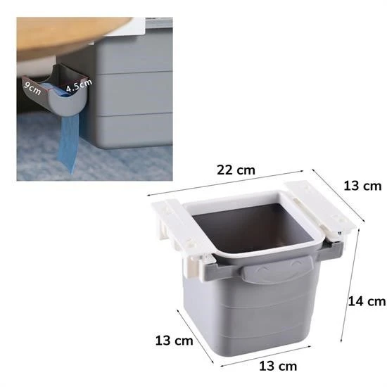 ZAYKA® Mini Masa Çöp Kovası Plastik Tezgah Altı Geri Çekilebilir Yapışkanlı Görünmez Bölme Pratik