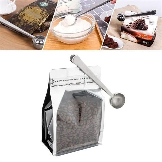 ZAYKA® Mandallı Kahve Ölçü Kaşığı Silver Çok Fonksiyonlu Paslanmaz Çelik Kaşık