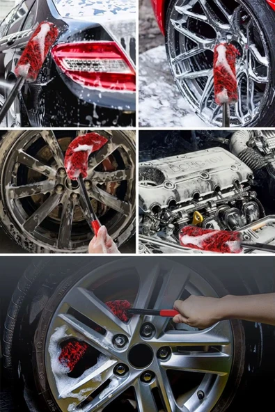 ZAYKA® 3lü Bükülebilen Peluş Detaylı Temizlik İçin Oto Jant, Egzos Temizleme Fırçası - Resim 6