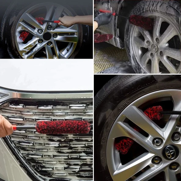 ZAYKA® 3lü Bükülebilen Peluş Detaylı Temizlik İçin Oto Jant, Egzos Temizleme Fırçası - Resim 4