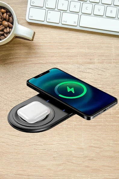 ZAYKA® 2si 1arada Kablosuz Saat,Kulaklık ve Telefon Hızlı Şarj Etme Aparatı - 6