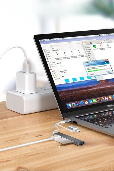 ZAYKA® 4 Port'lu Bağlantı İstasyonu Ultra İnce USB Bölücü TYPE-C tipi Çoklu Arayüz Adaptörü Multi Usb Çoklayıcı - Resim 6