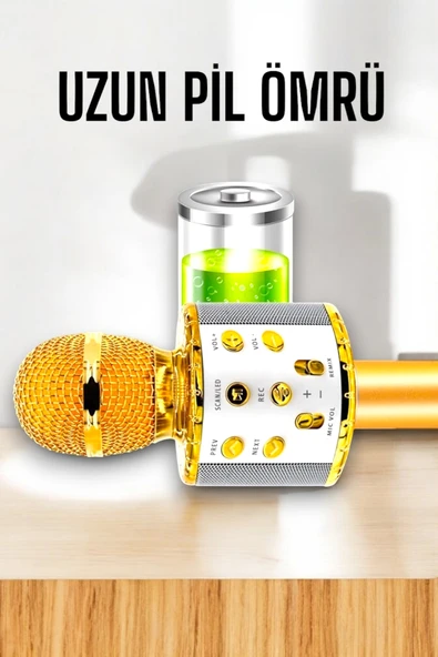 Kablosuz Bluetooth Karaoke Mikrofon USB ve AUX Girişli, Yüksek Ses Kalitesi - Resim 4