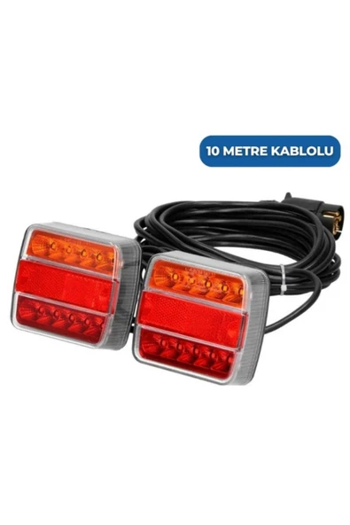 Mıknatıslı Led Römork Stop Lambası Seti 7 Pin Soketli 12v Yatek Karavan Tekne