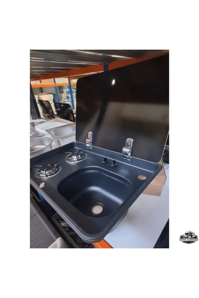 üniversal siyah ikili ocak evyeli kombinasyonlu 42x62 Yatek Karavan Tekne - 3