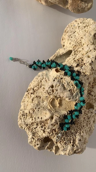 Su Mavisi Ve Siyah Renkli Zikzak Desenli Miyoki Boncuk Bileklik El Yapımı Hediyelik - 2