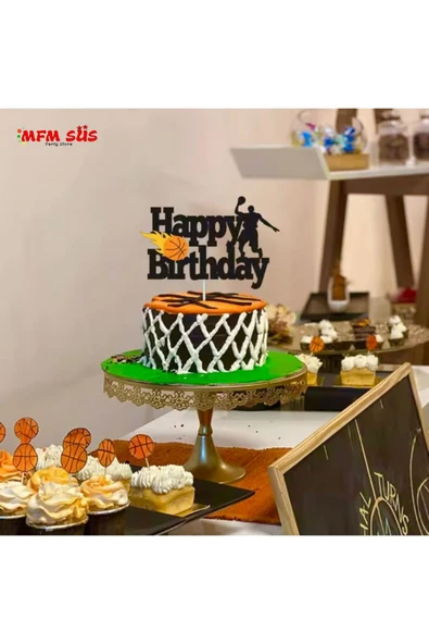 Basketbol temalı happy birthday pasta üstü eva yazı