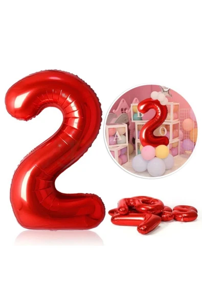 2 yaş kırmızı rakam folyo balon 100 cm