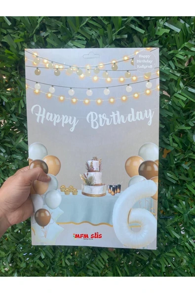 Bej krem deniz kumu happy birthday kaligrafi banner yazı