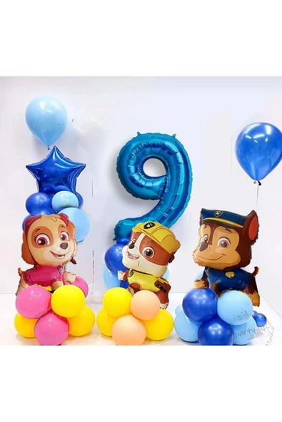 9 yaş paw patrol folyo balon seti 100 cm