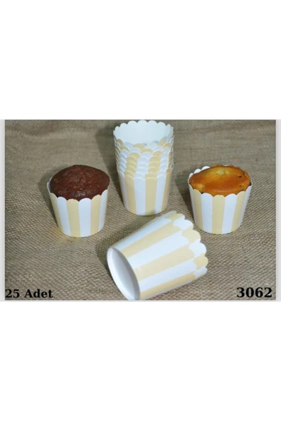 Makaron krem bej çizgili muffin cupcake kek kalıbı 25 adet