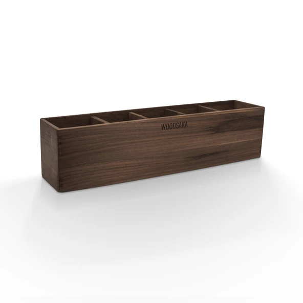 Woodsaka Reka 5 Bölümlü Ayarlanabilir Ahşap Kalemlik Organizer - Ceviz - 2