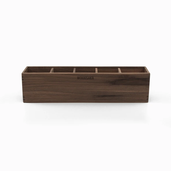 Woodsaka Reka 5 Bölümlü Ayarlanabilir Ahşap Kalemlik Organizer - Ceviz - 4