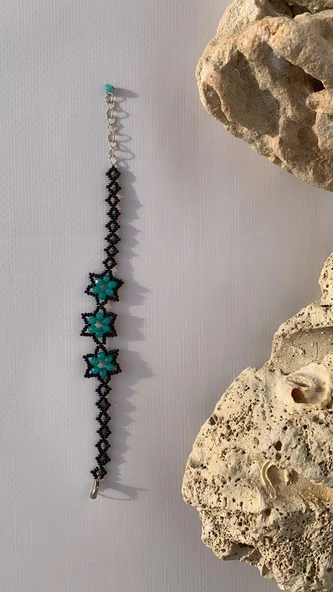 Mavi Ve Siyah Renkli Yıldız Desenli Miyoki Boncuk Bileklik El Yapımı Hediyelik - 7