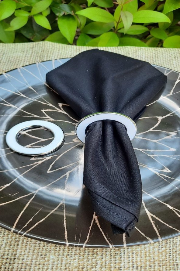 12 Adet Beyaz Gümüş Kenarlı Halka Peçete Yüzüğü - Resim 2