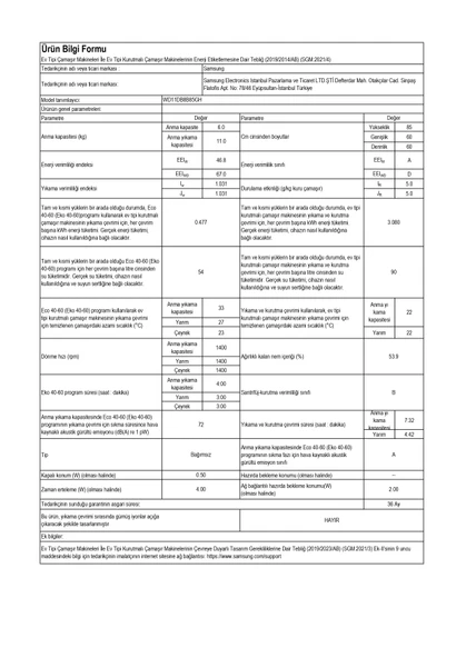Samsung WD11DB8B85GHAH 11 Kg/6 Kg Beyaz Kurutmalı Çamaşır Makinesi - 3