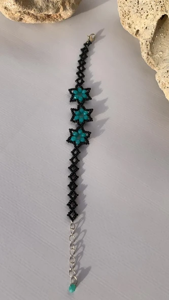 Mavi Ve Siyah Renkli Yıldız Desenli Miyoki Boncuk Bileklik El Yapımı Hediyelik - 5